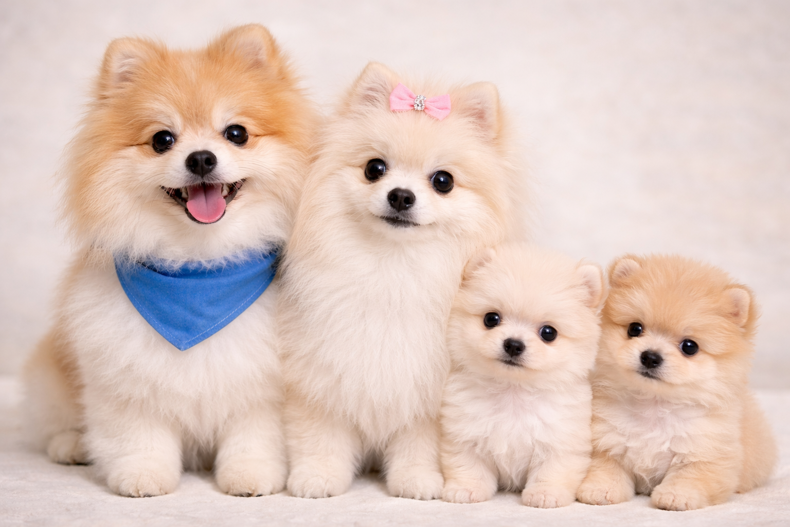 포메라니안 성견과 강아지들