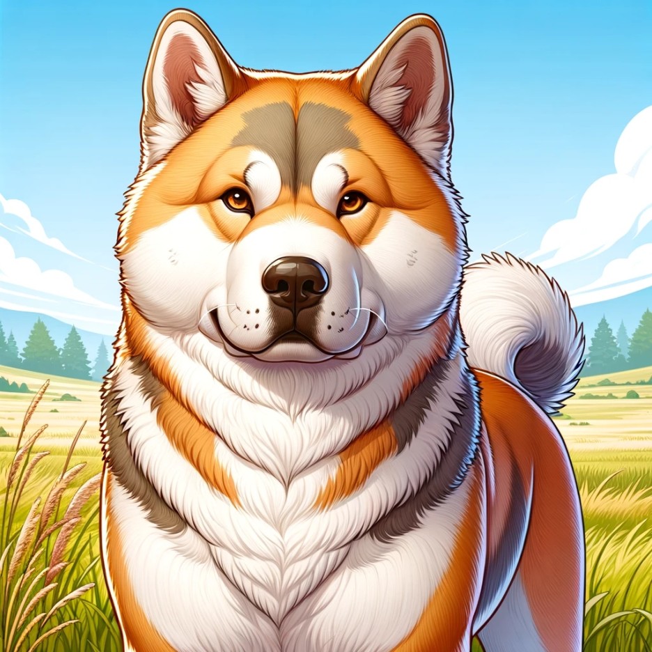 풀밭에 앉은 시바견 그림