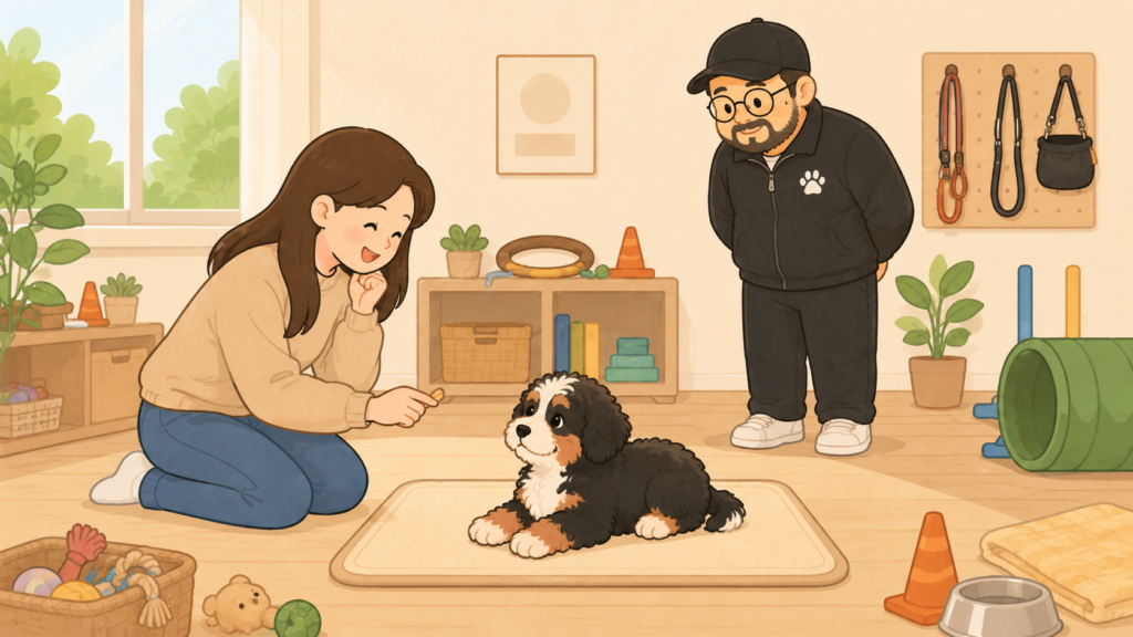 차분한때를 기다려 칭찬하는 보호자